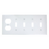 Leviton, P48-W,  5-Gang 4-Toggle, 1-Duplex Device Combination Wallplate, Painted Metal, Device Mount, White
