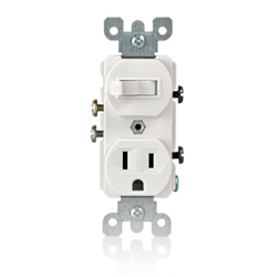 Leviton, 5225, Traditional Style, Single-Pole AC Switch/ 5-15R Receptacle Combination