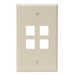 Leviton, QuickPort&reg; Single Gang 4-Port Wallplate, 41080-4IP