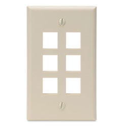 Leviton, QuickPort&reg; Single Gang 6-Port Wallplate, 41080-6IP