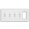 Mulberry, 90465, 5 Gang 4 Toggle Switch 1 Decora/GFI, Lexan, White, Wall Plate