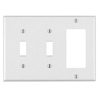 Leviton, 80421-W, 3 Gang, 2 Toggle Switch 1 Decora Combo Plate, White Plastic