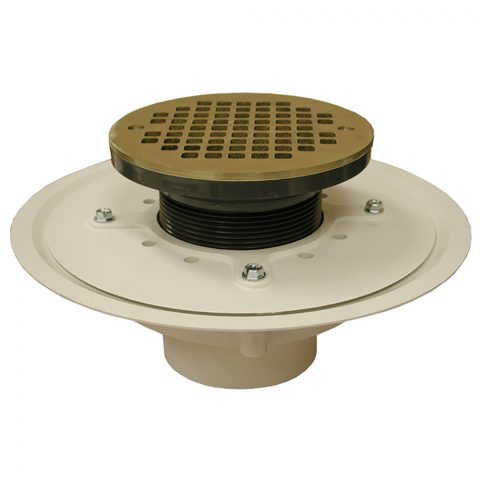 Jones Stephens, D50048, 3" Heavy Duty PVC Drain Base with 3-1/2" Plastic Spud and 6" Nickel Bronze Strainer, M78329