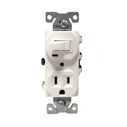 Cooper Wiring Devices, 274W-BOX, Single-Pole Toggle Switch with 5-15R Receptacle