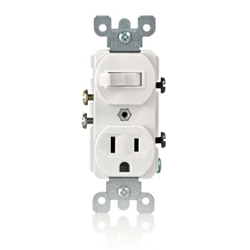 Leviton, 5225-W, Traditional Style, Single-Pole AC Switch/ 5-15R Receptacle Combination