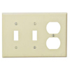 Leviton, 86021, 3 Gang 1 Duplex Receptacle 2 Toggle Switch, Ivory, Wall Plate