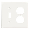 Leviton, 88005, 2 Gang 1 Duplex Receptacle 1 Toggle Switch, White, Plastic, Wall Plate