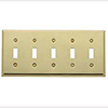 Mulberry, 64075, 5 Gang 5 Toggle Switch, Polished Brass, Wall Plate