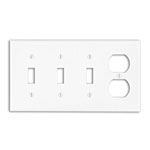 Mulberry, 86554, 4 Gang 3 Toggle Switch 1 Duplex Receptacle, Metal, White, Wall Plate