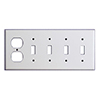 Mulberry, 86565, 5 Gang 1 Duplex Receptacle 4 Toggle Switch, Metal, White, Wall Plate