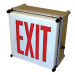 Encore Lighting LE4X-8R1 LE4X Series Weatherproof LED Exit Sign with Battery Gray Housing Red Letter 120/277 Volt AC