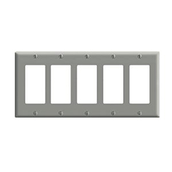 Leviton, 80423-E, 5 Gang 5 Decora/GFI, Black, Wall Plate 