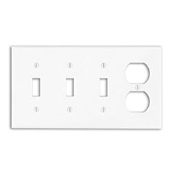 Mulberry, 86554, 4 Gang 3 Toggle Switch 1 Duplex Receptacle, Metal, White, Wall Plate