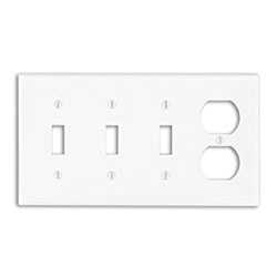 Mulberry, 86554, 4 Gang 3 Toggle Switch 1 Duplex Receptacle, Metal, White, Wall Plate