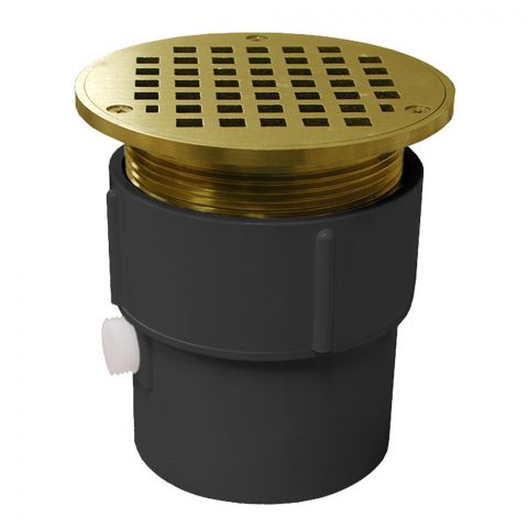Jones Stephens, D53027, 3" x 4" PVC Pipe Fit Drain Base with 3-1/2" Metal Spud and 5" Polished Brass Strainer,M78337 