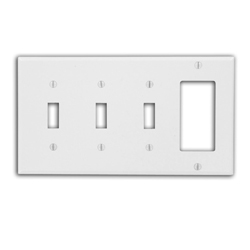 Leviton, P326-W, 4-Gang 3-Toggle Decora/GFCI Device Combination Wallplate, White