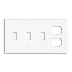 Leviton, P38-W,  4-Gang 3-Toggle 1-Duplex Device Combination Wallplate, Standard Size, White