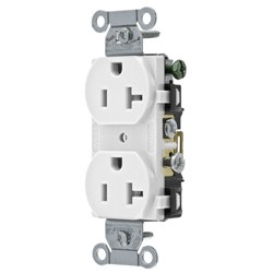 Hubbell, CR20WHI, Receptacles, Duplex, Commercial Grade, 2-Pole3-Wire Grounding