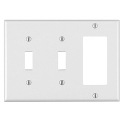 Leviton, 80421-W, 3 Gang, 2 Toggle Switch 1 Decora Combo Plate, White Plastic