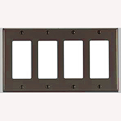 Leviton, 85041, 4 Gang 4 Duplex Receptacle, Brown Wall Plate