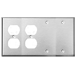 Mulberry, 97164, 4 Gang 2 Duplex Receptacle 2 Blank, Stainless Steel, Wall Plate