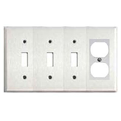 Mulberry, 83554, 4 Gang 1 Duplex Receptacle 3 Toggle Switch, Chrome, Wall Plate 