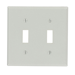 Leviton, 87009, 2 Gang 2 Toggle Switch, Grey, Wall Plate