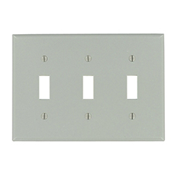 Leviton, 87011, 3 Gang 3 Toggle Switch, Grey, Wall Plate