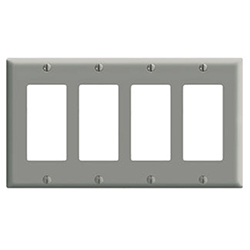 Leviton, 80412-GY, 4 Gang 4 Decora/GFI, Grey, Wall Plate