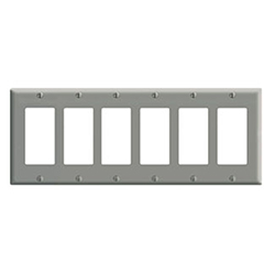 Leviton, 80436-GY, 6 Gang 6 Decora/GFI, Grey, Wall plate