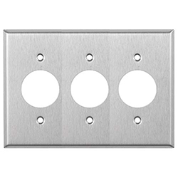 Mulberry, 97093, 3 Gang 3 Single Receptacle, Stainless Steel, Wall Plate