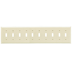 Mulberry, 84080, 10 Gang 10 Toggle Switch, Metal, Ivory, Wall Plate