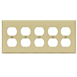 Mulberry, 84105, 5 Gang 5 Duplex Receptacle, Metal, Ivory, Wall Plate