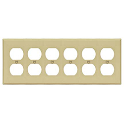 Mulberry, 84106, 6 Gang 6 Duplex Receptacle, Metal, Ivory, Wall Plate