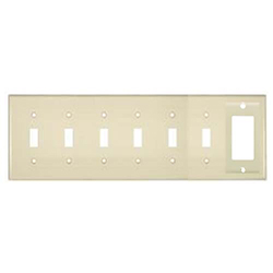 Mulberry, 84007, 7 Gang 6 Toggle Switch 1 Decora/GFI, Metal, Ivory, Wall Plate