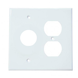 Mulberry. 86842, 2 Gang 1 Duplex Receptacle 1 Single Receptacle, Jumbo, Metal, White, Wall Plate