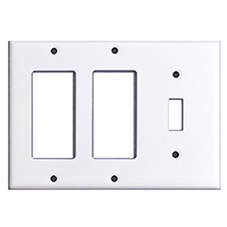 Mulberry, 90453, 3 Gang 1 Toggle Switch 2 Decora/GFI, Lexan, White, Wall Plate