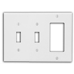 Mulberry, 90443, 3 Gang 2 Toggle Switch 1 Decora/GFI, Lexan, White, Wall Plate