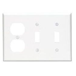 Mulberry, 86543, 3 Gang 1 Duplex Receptacle 2 Toggle Switch, Metal, White, Wall Plate
