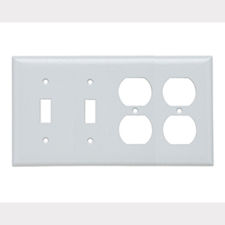 Mulberry, 86564, 4 Gang 2 Duplex Receptacle 2 Toggle Switch, Metal, White, Wall Plate