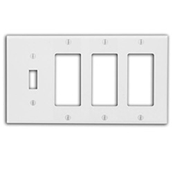 Mulberry, 90654, 4 Gang 3 Decora/GFI 1 Toggle Switch, Lexan, White, Wall Plate