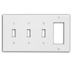 Mulberry, 86454, 4 Gang 3 Toggle Switch 1 Decora/GFI, Metal, White, Wall Plate