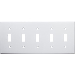Mulberry, 86075, 5 Gang 5 Toggle Switch, Metal, White, Wall Plate