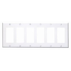 Mulberry, 90406, 6 Gang 6 Decora/GFI, Lexan, White, Wall Plate