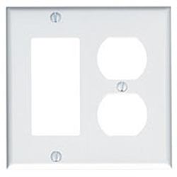 Leviton, 80455-W, 2 Gang 1 Duplex Receptacle 1 Decora/GFI, White, Plastic, Wall Plate