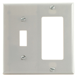 Cooper, 2153W-BOX, 2 Gang 1 Toggle Switch 1 Decora/GFI, White, Plastic, Wall Plate