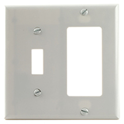 Mulberry, 90432, 2 Gang, 1 Toggle Switch 1 Decora/GFI, Lexan, White, Wall Plate