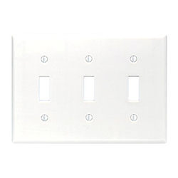 Cooper, 2141W-BOX, 3 Gang 3 Toggle Switch, White, Plastic, Wall Plate