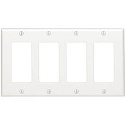 Leviton, 80412-W, 4 Gang 4 Decora/GFI, White, Plastic, Wall Plate