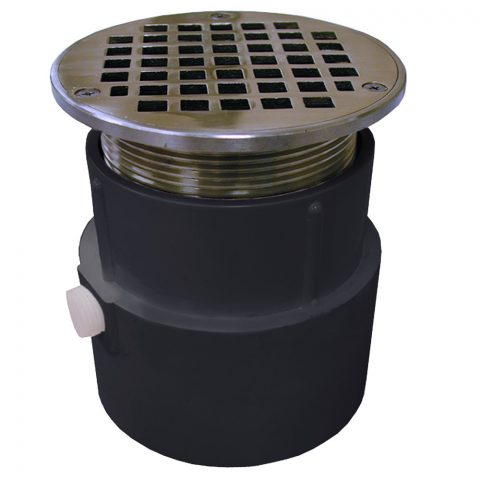 Jones Stephens, D53046, 4" PVC Over Pipe Fit Drain Base with 3-1/2" Metal Spud and 5" Chrome Plated Strainer, M78330 